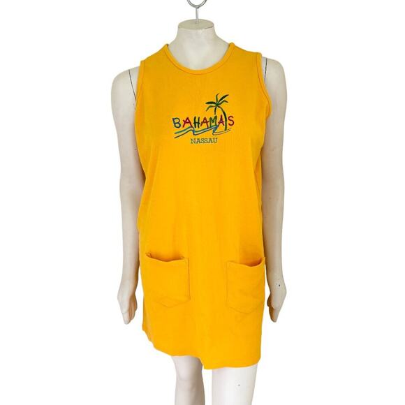 VTG CONTINENTAL IMPORTS Nassau Bahamas Embroidered Tank Dress in Yellow SZ M - Picture 1 of 11